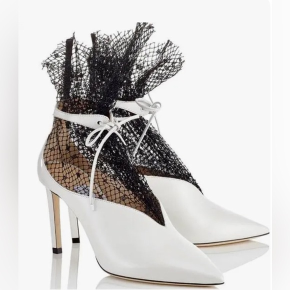 Jimmy Choo Shoes - Jimmy Choo Womens White Black Leanne 85 Heels Size 40 1/2 $1195
